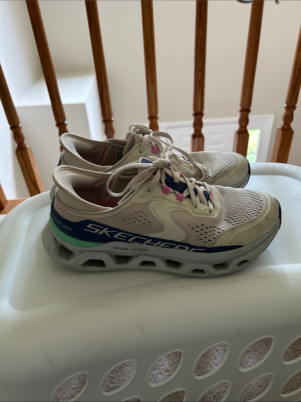 Skechers Kids Beige Sneakers with Blue & Green Accents